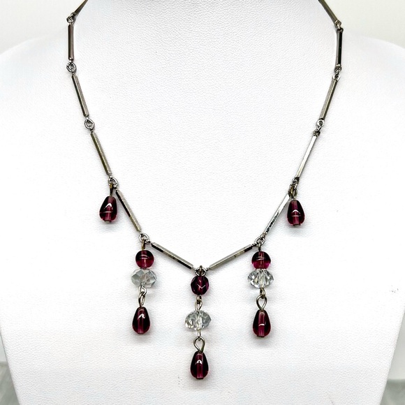 272. Vintage Amethyst Glass and Cut Crystal Choker - Picture 4 of 8